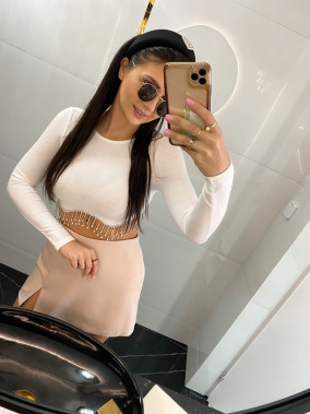 Bílý flitrový top s dlouhým rukávem Flash 09