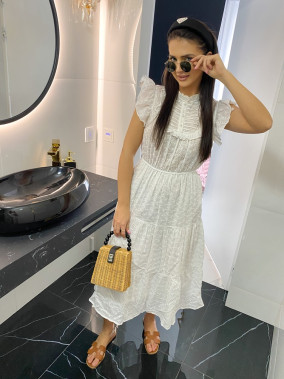 Prolamované midi šaty s krátkým rukávem bílé Felini 09