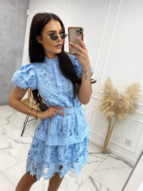 Modré prolamované minišaty s páskem  Nata 09